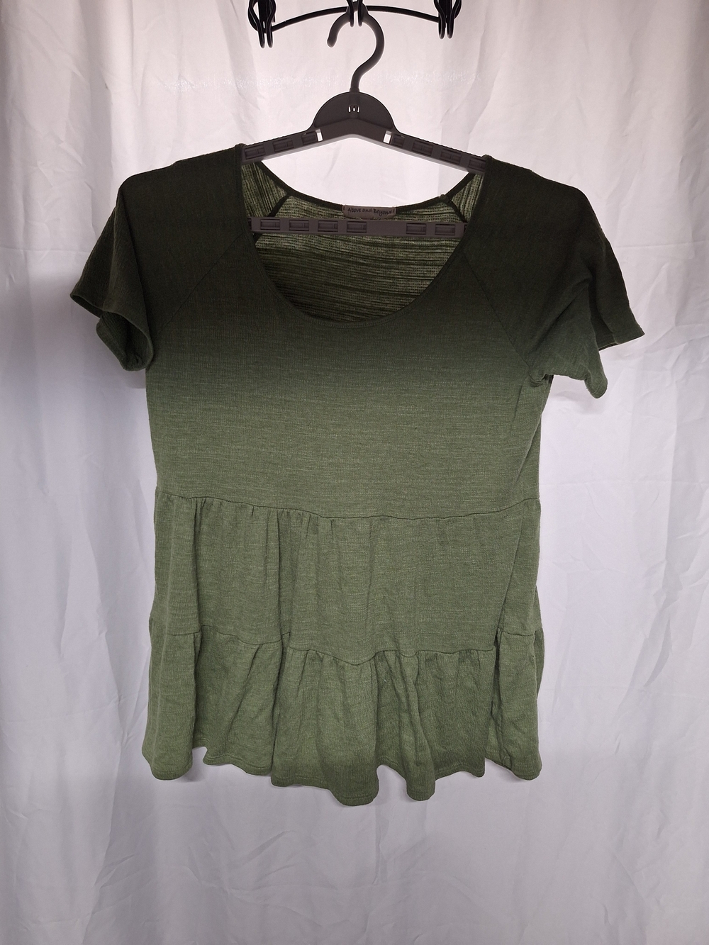 Olive Green Tiered Short-Sleeve Scoop Neck Top
